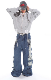 Belted Pleated Wide-leg Jeans